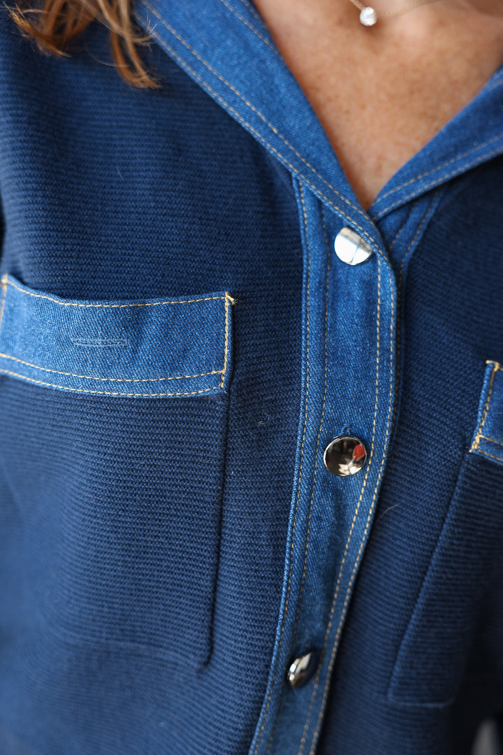 Contrast Denim Jacket - Navy
