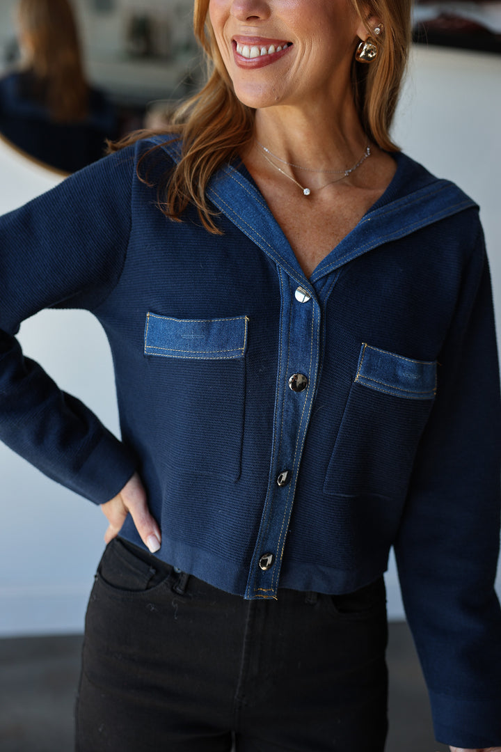 Contrast Denim Jacket - Navy