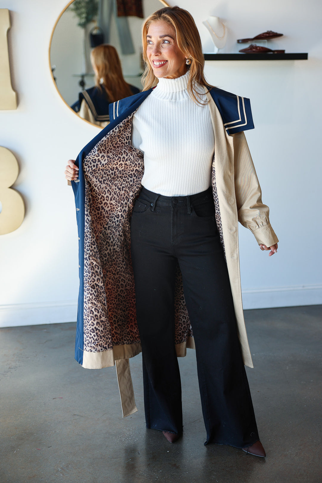 Contrast Collar Trench Coat - Tan