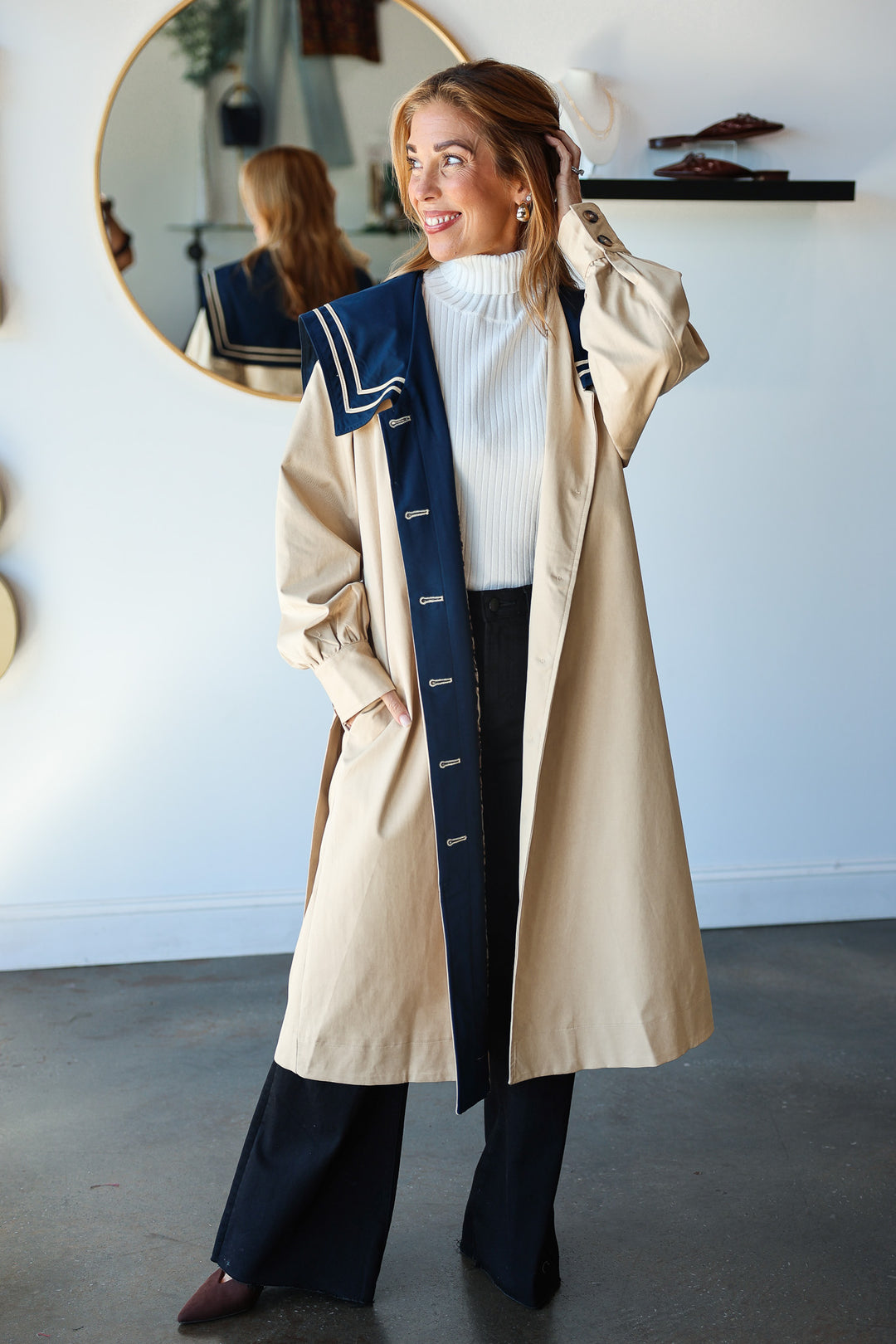 Contrast Collar Trench Coat - Tan