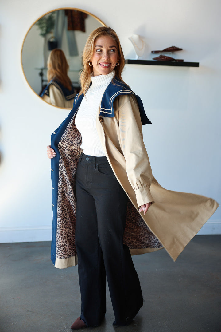 Contrast Collar Trench Coat - Tan
