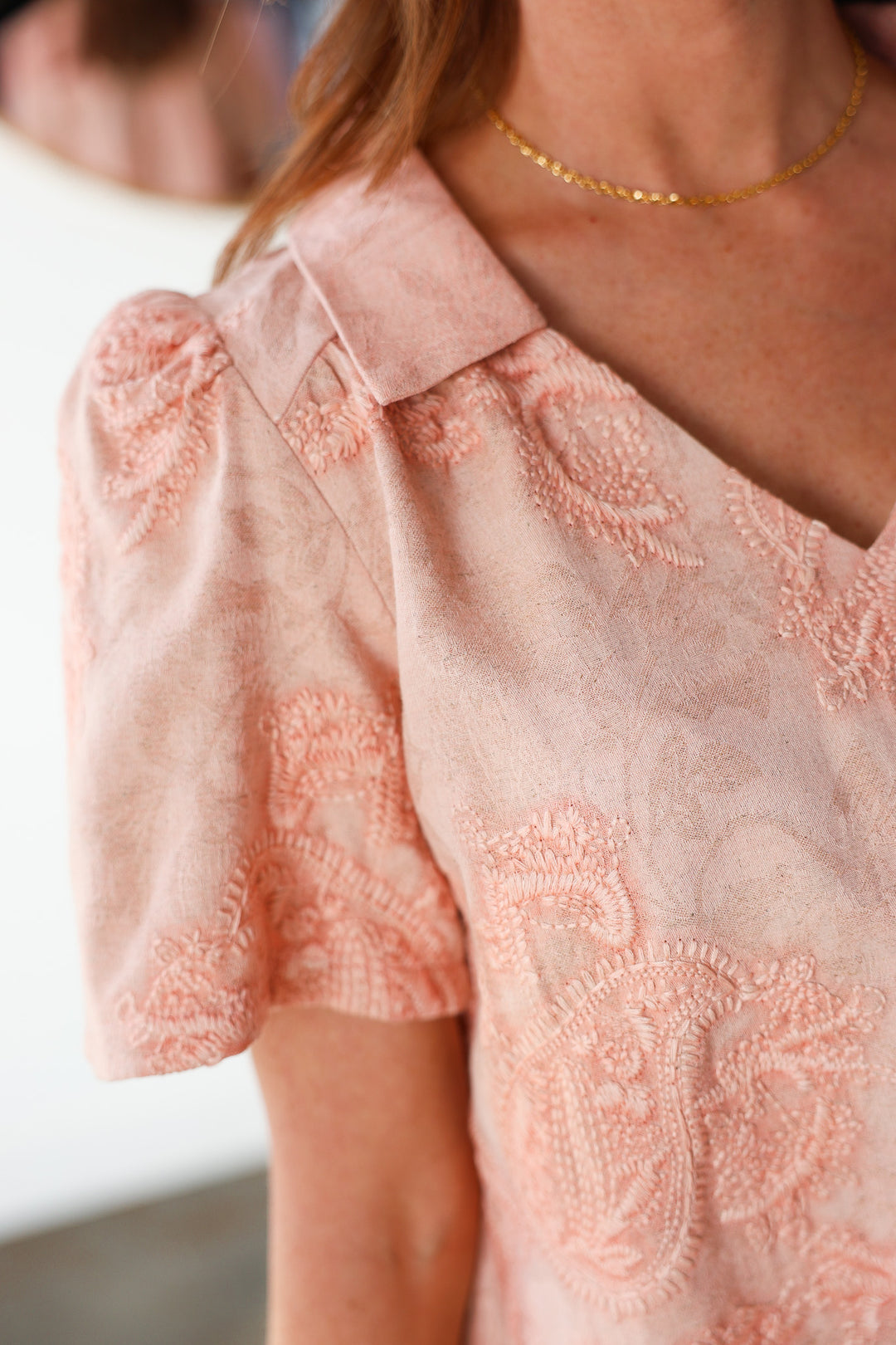 Paisley Embroidered Top - Pink