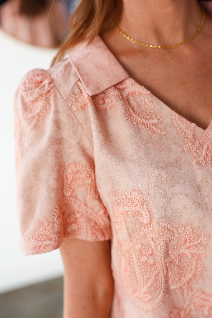 Paisley Embroidered Top - Pink