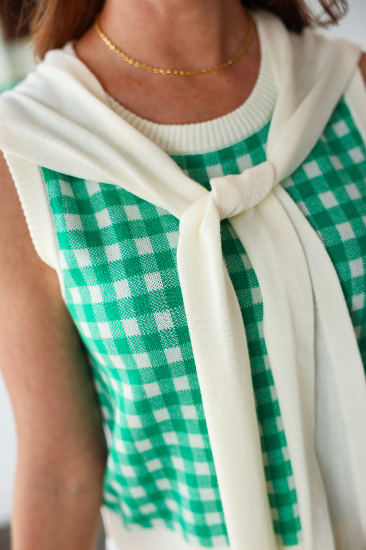 Shoulder Wrap Gingham Tank - Green