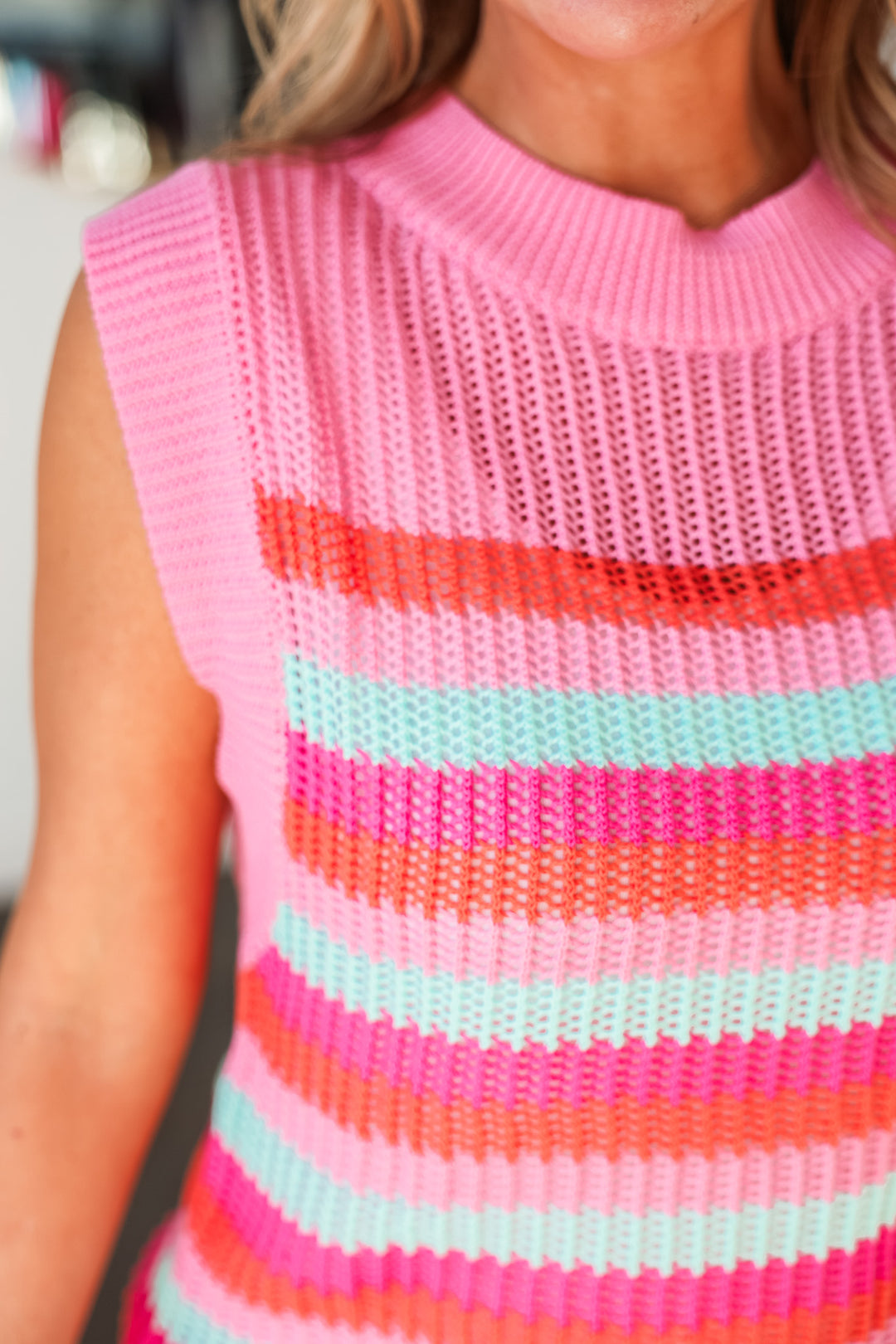 Striped Sweater Tank - Pink