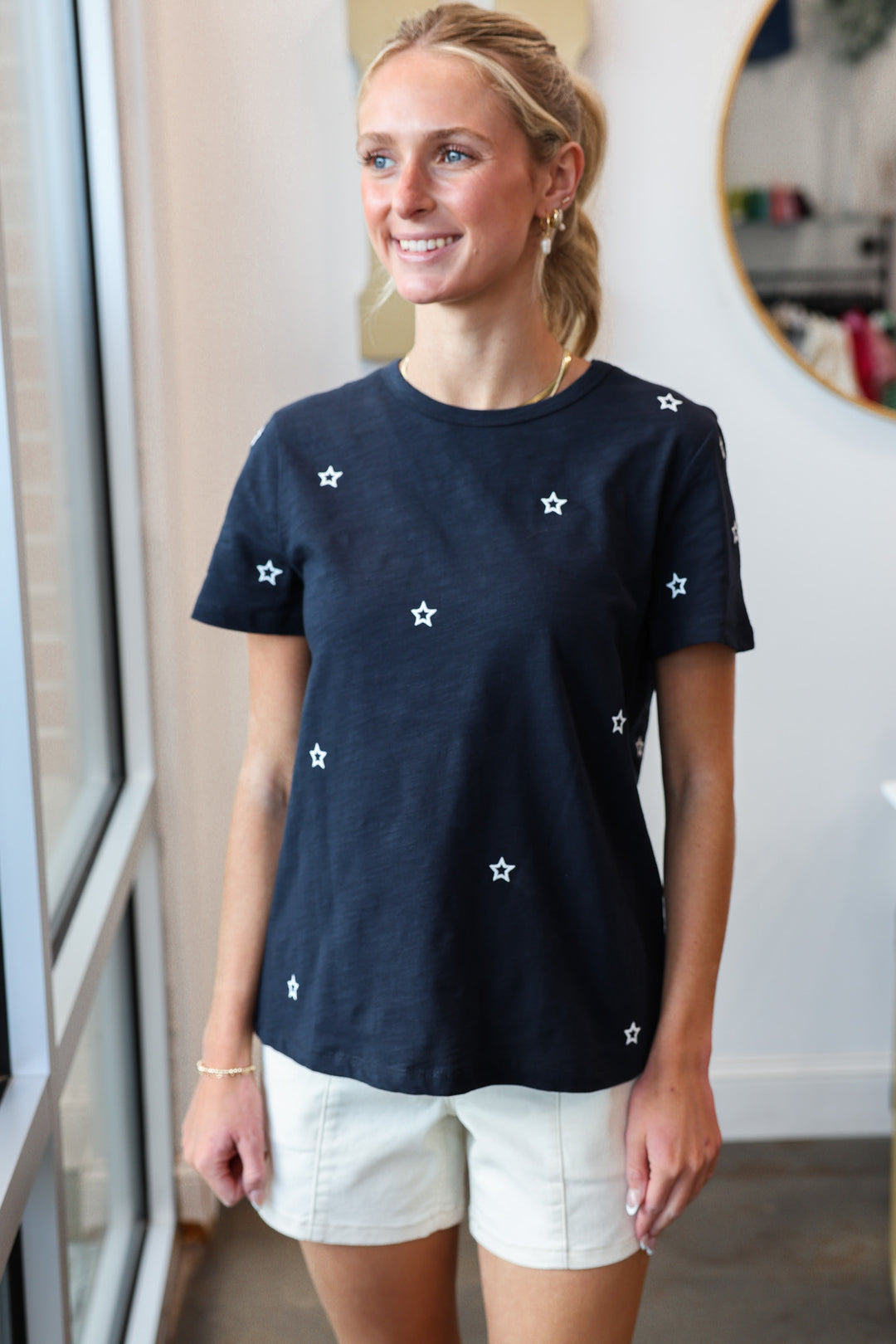 Star Embroidered Top - Navy