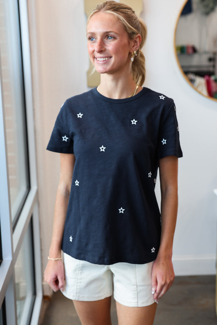 Star Embroidered Top - Navy