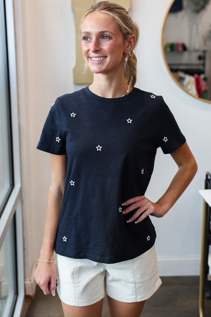 Star Embroidered Top - Navy
