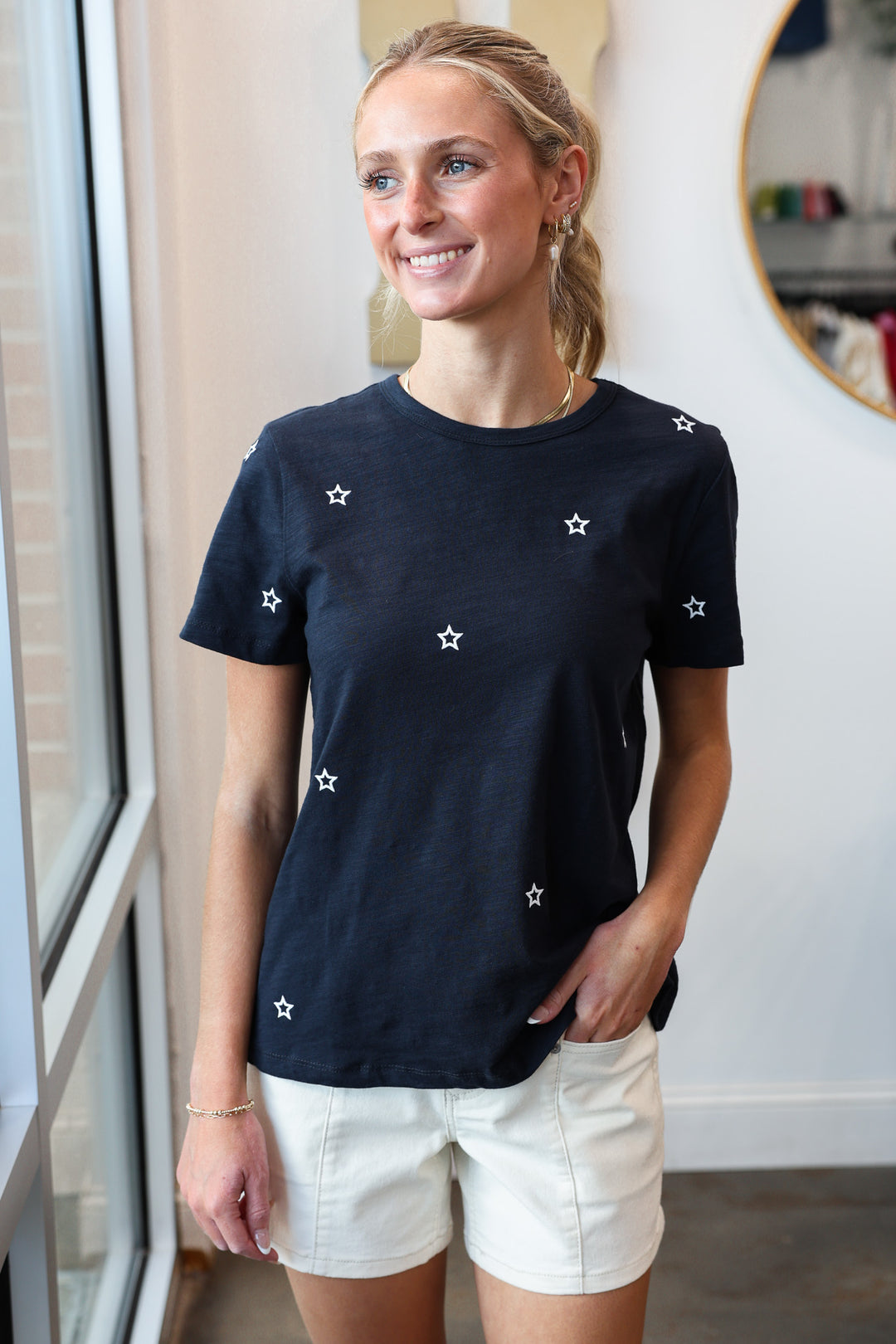 Star Embroidered Top - Navy