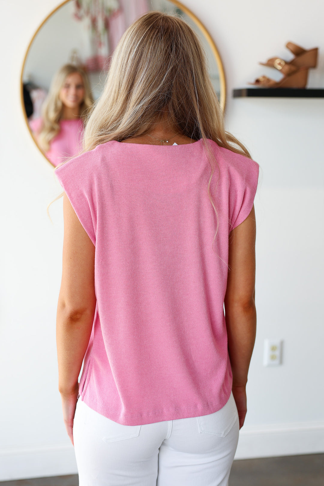 Knit Cap Sleeve Top - Pink