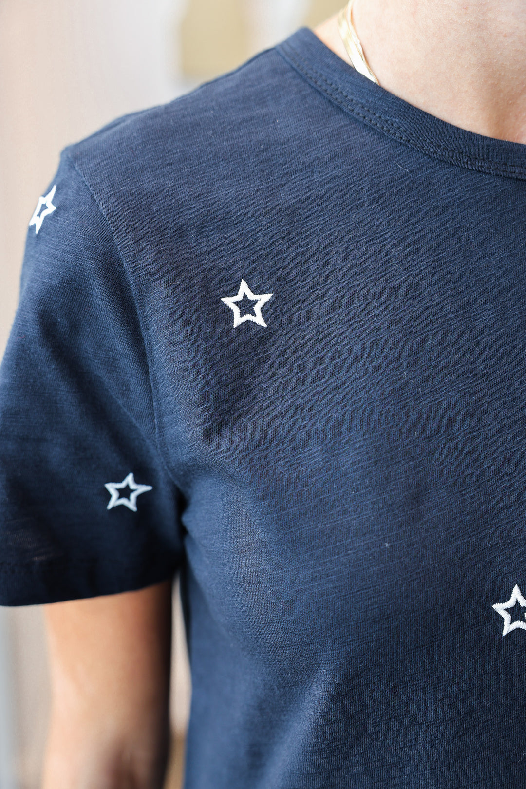 Star Embroidered Top - Navy