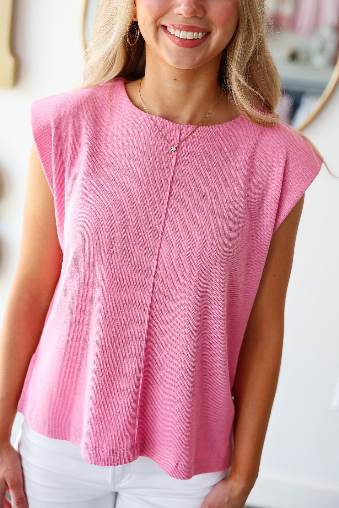 Knit Cap Sleeve Top - Pink