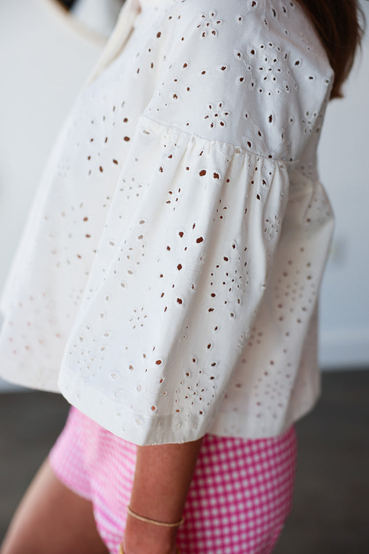 Eyelet Embroidered Top - White