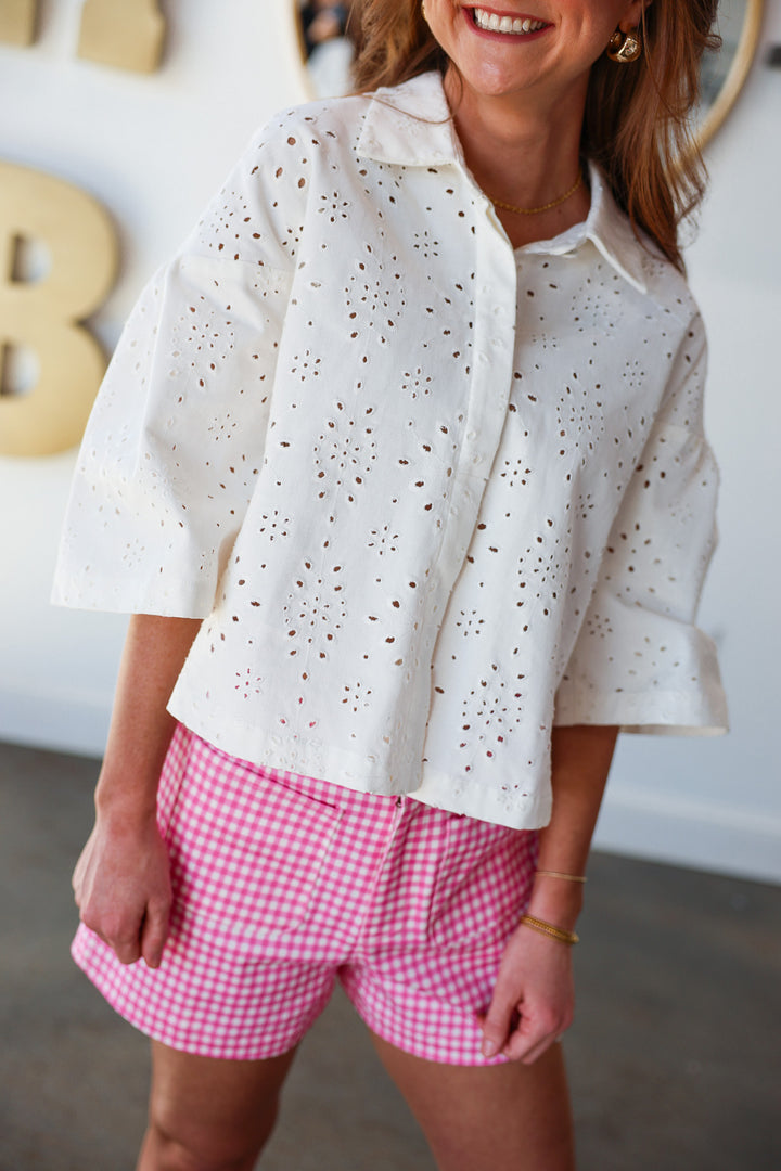 Eyelet Embroidered Top - White