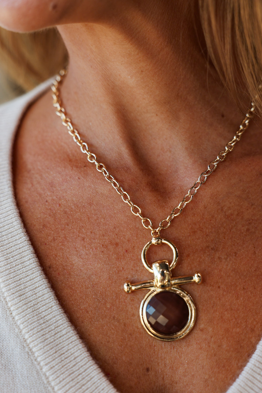 Round Bar Necklace - Brown