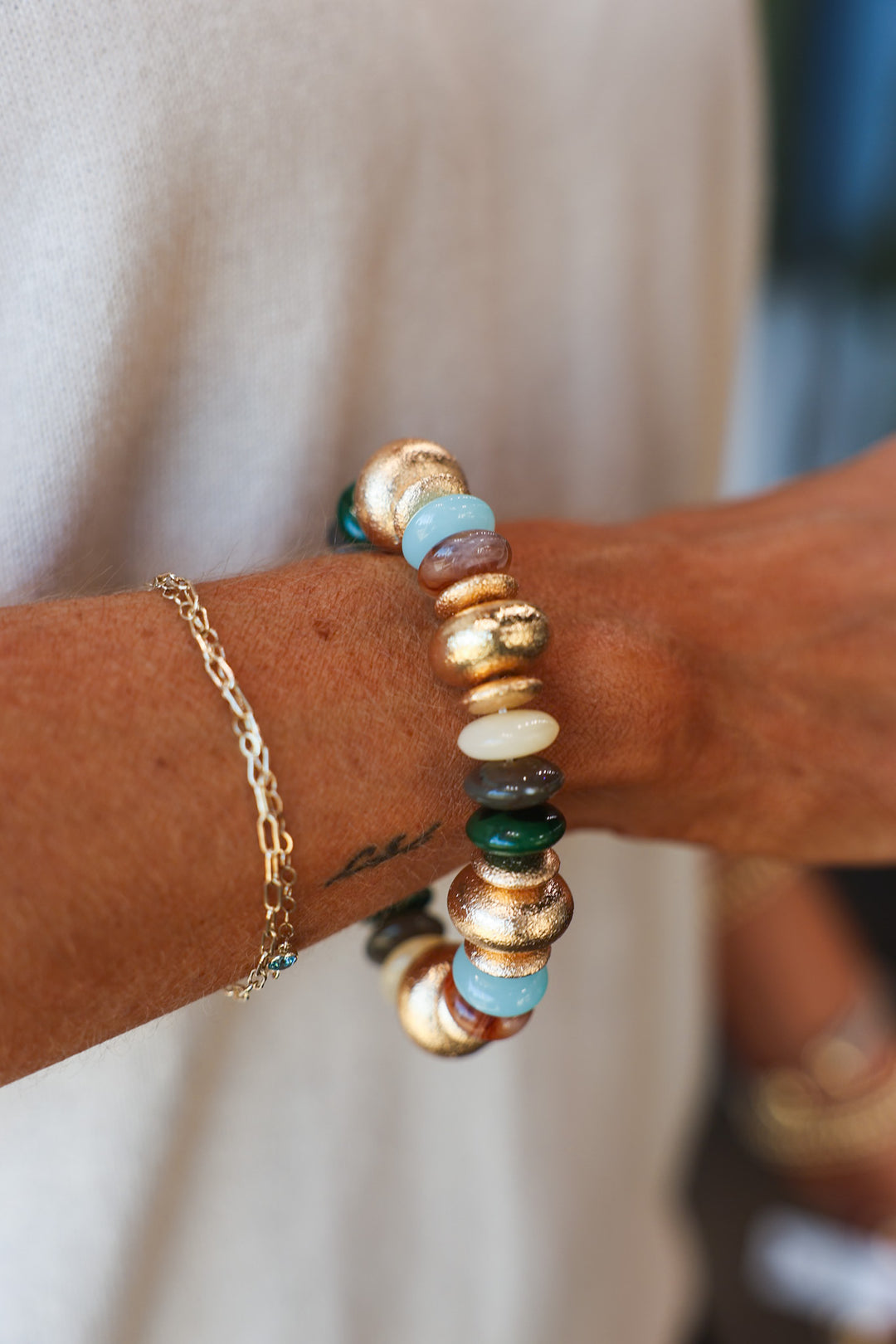 Rondelle Beaded Bracelet- Olive