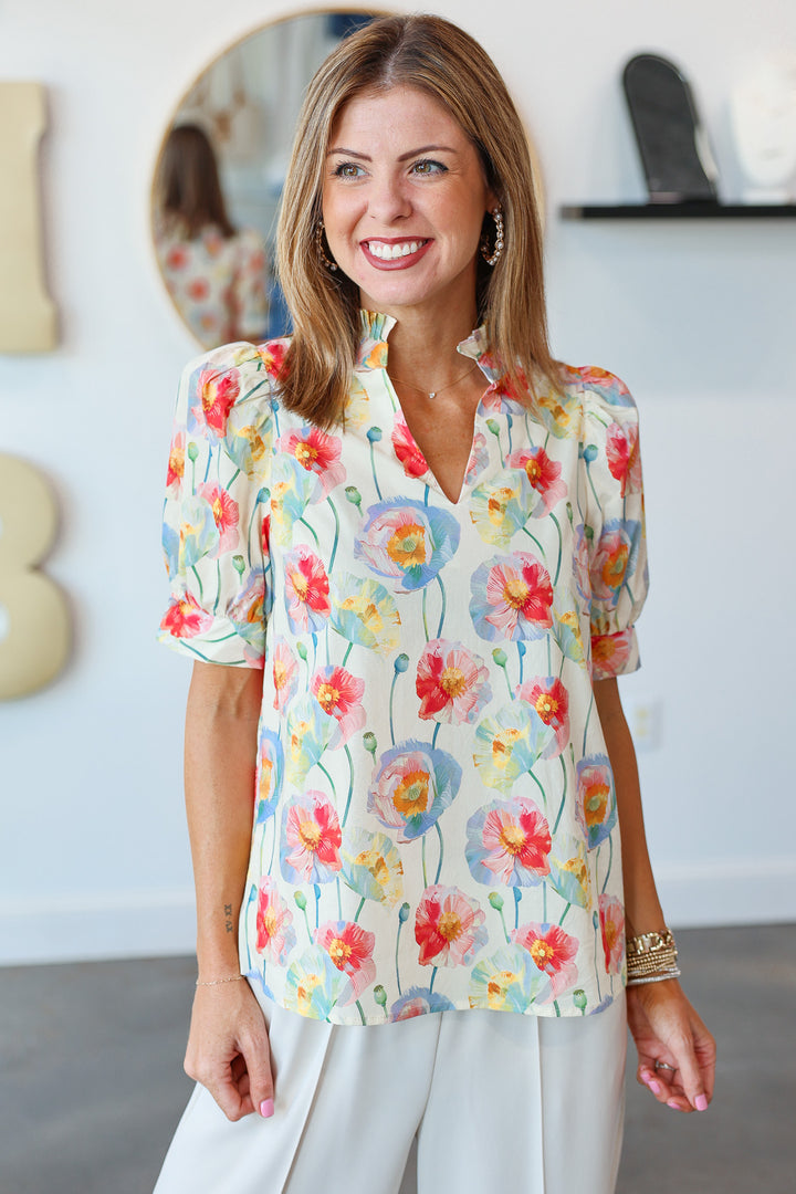 Pleated Collar Top - Cream