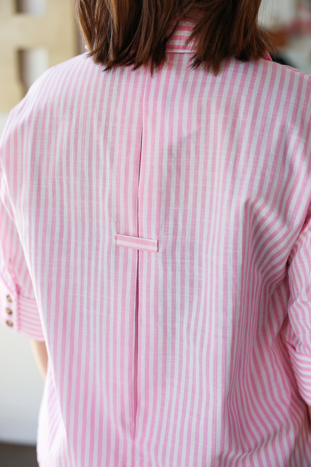 Striped Three Quarter Sleeve Top - Pink