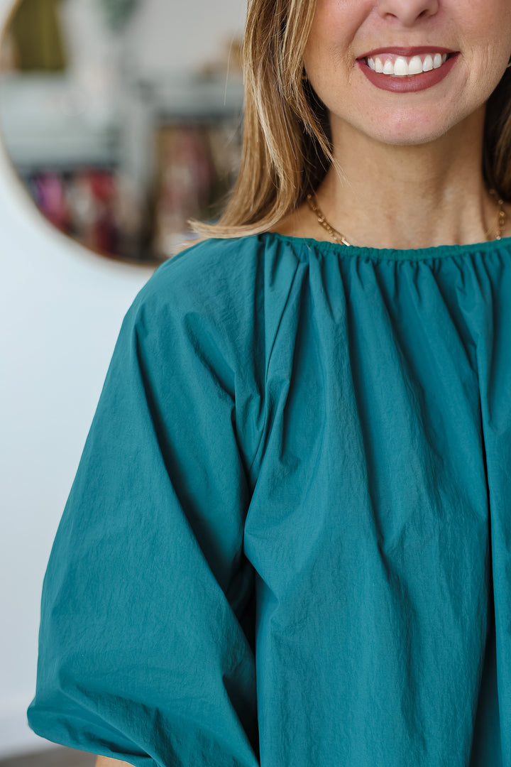 Bubble Sleeve Poplin Top - Teal