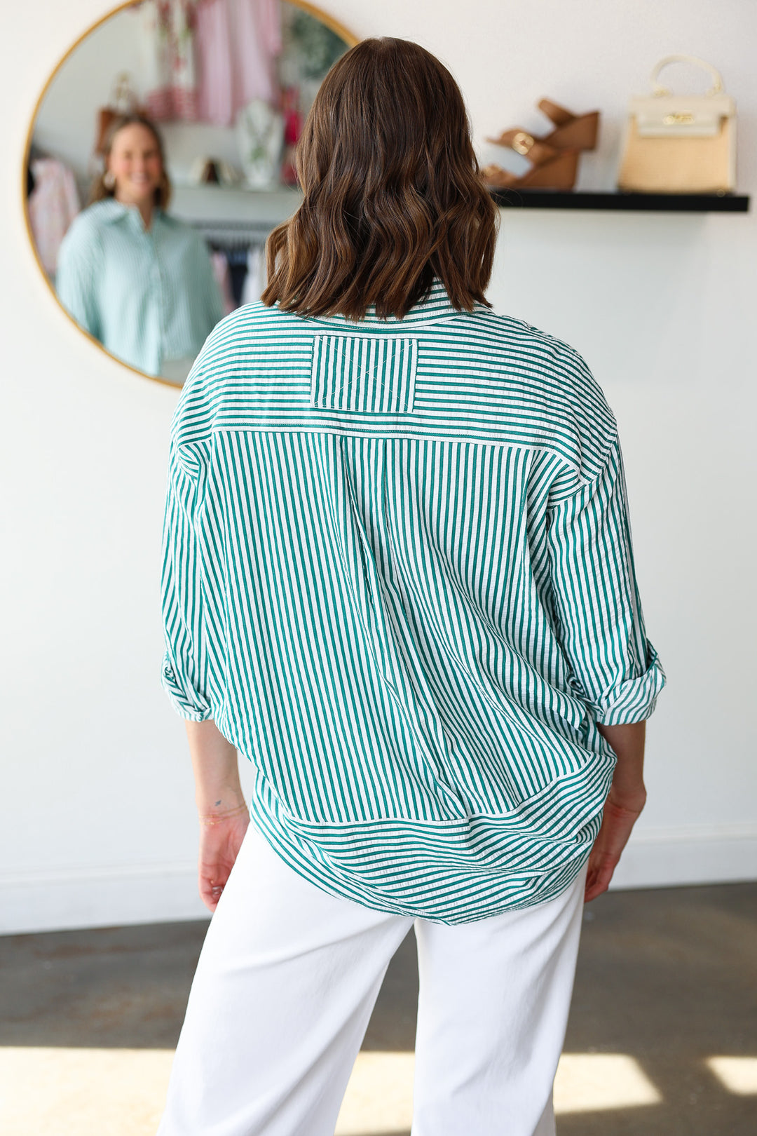 Striped Button Down Top - Green