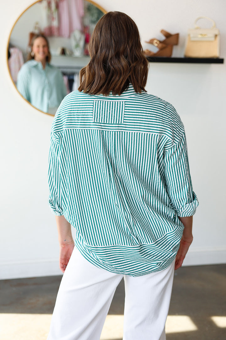Striped Button Down Top - Green