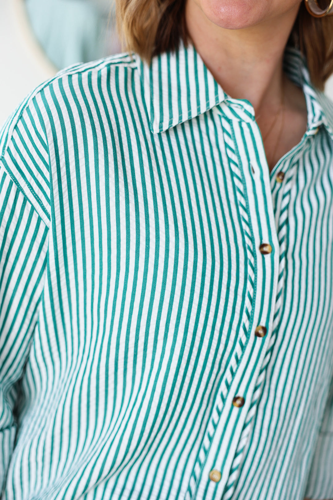 Striped Button Down Top - Green