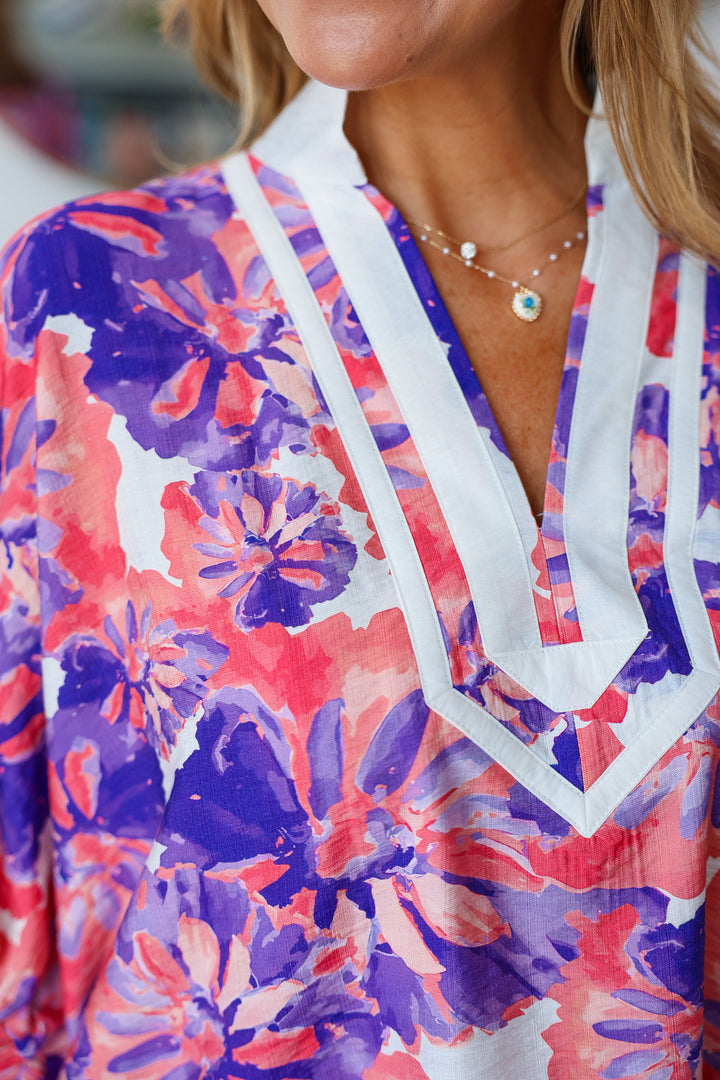 Relaxed Floral Top - Coral Purple
