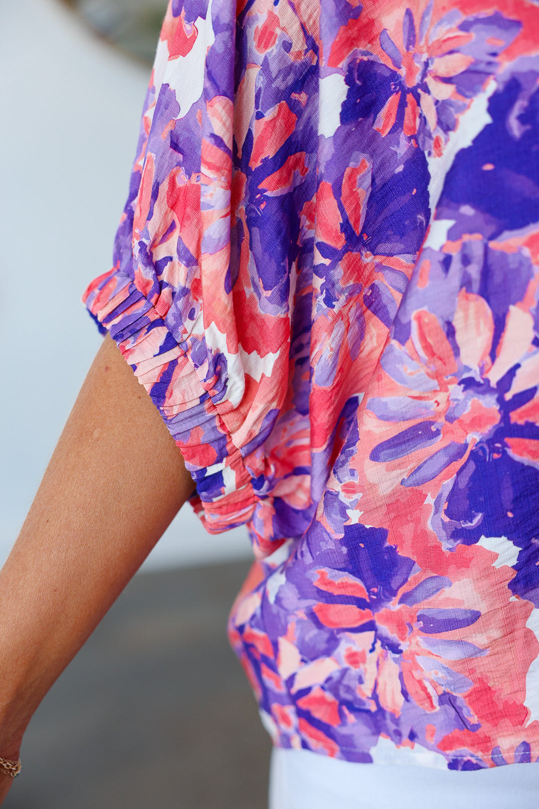 Relaxed Floral Top - Coral Purple
