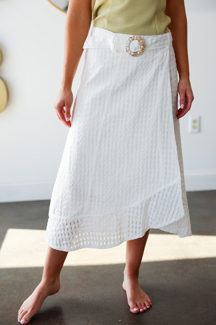 Belted Midi Skirt - White