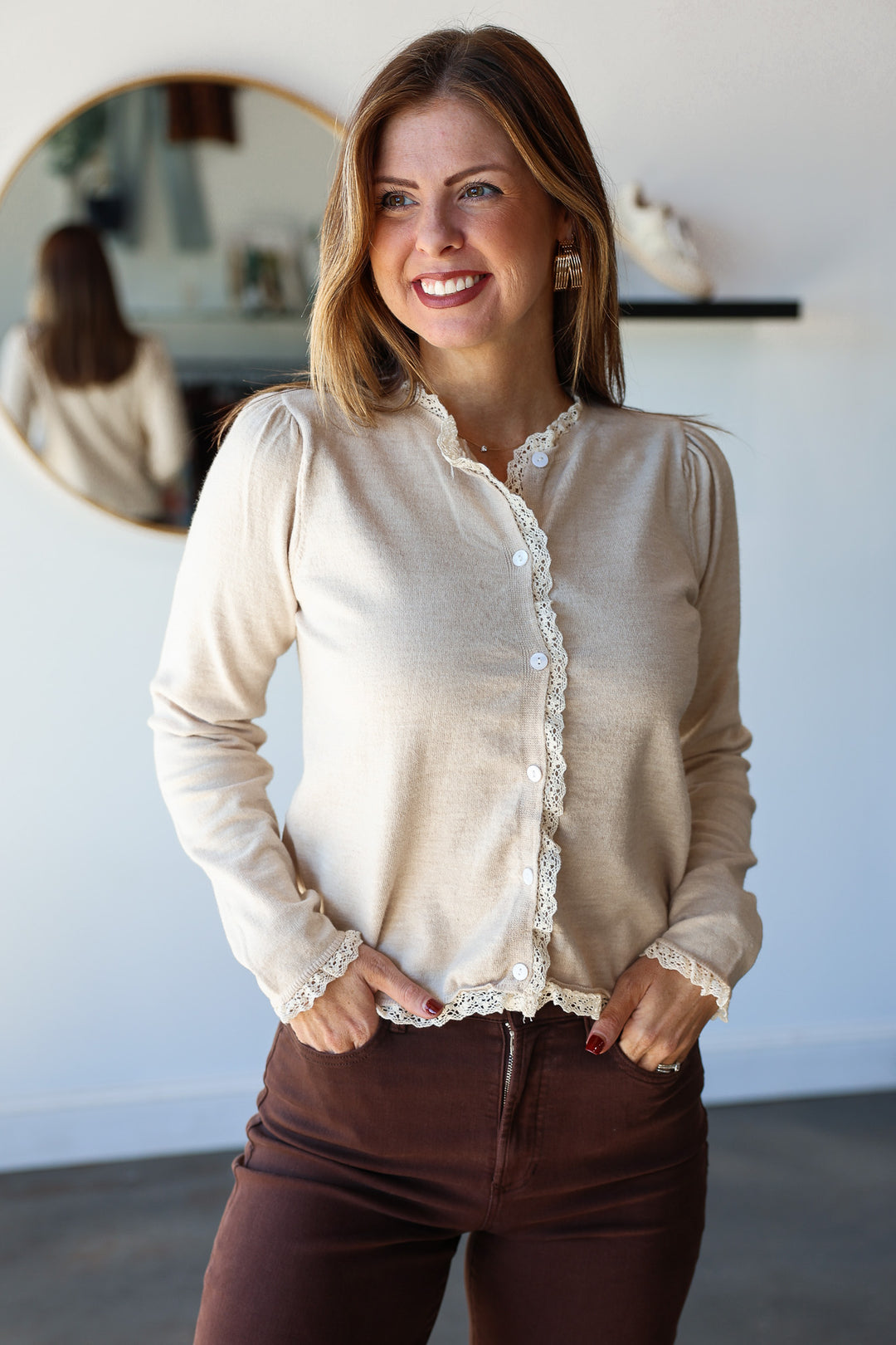 Ruffle Trimmed Cardigan - Shell