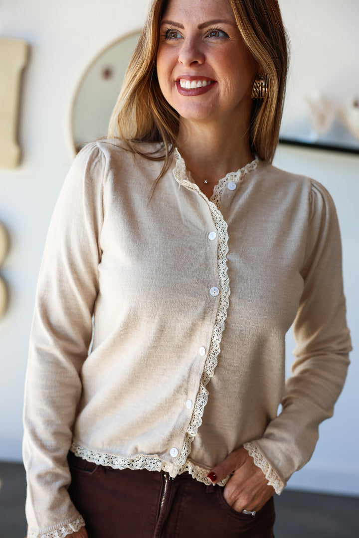 Ruffle Trimmed Cardigan - Shell