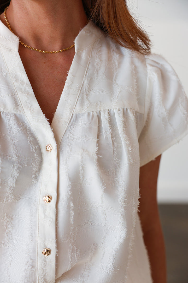 Flutter Sleeve Textured Top - Cream