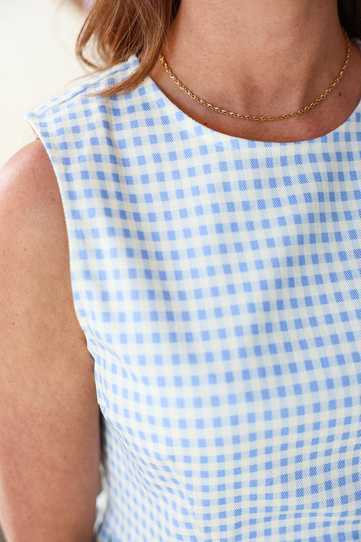 Gingham Peplum Top - Blue