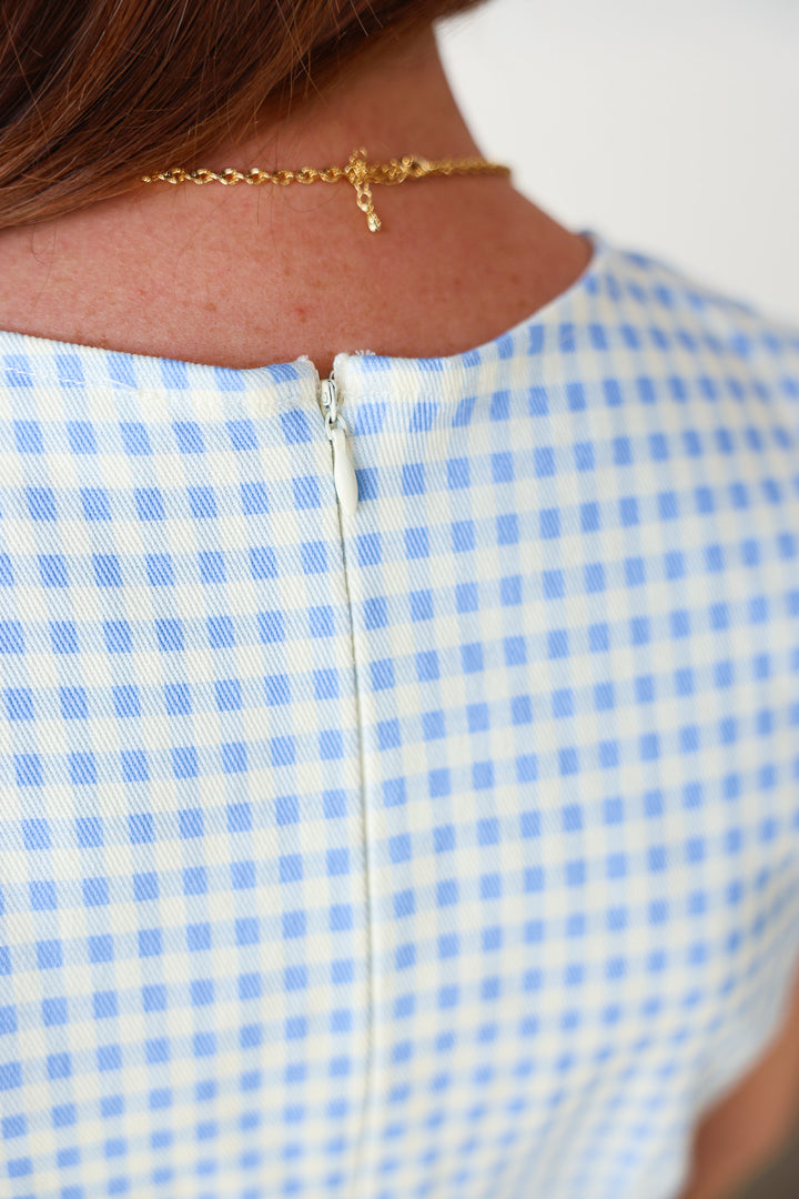 Gingham Peplum Top - Blue