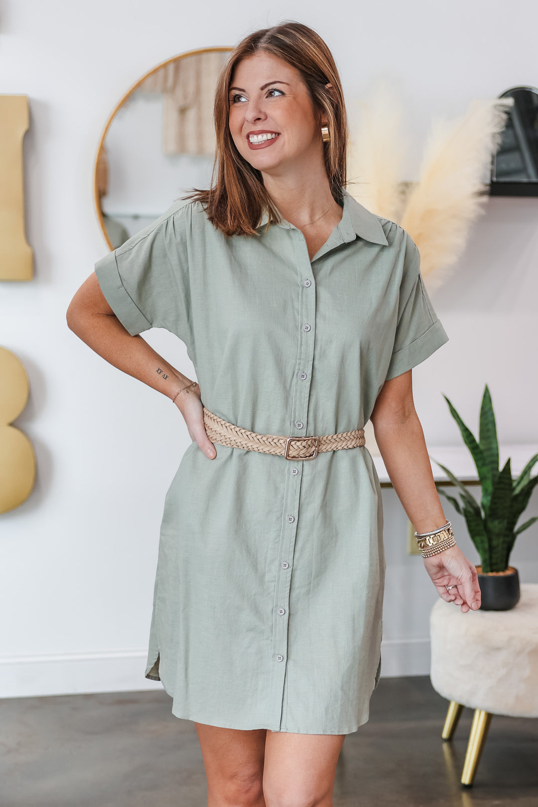 Mini Shirt Dress - Green