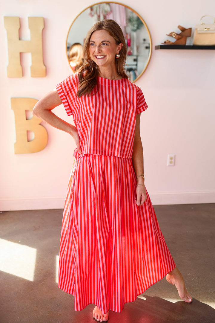 Striped Maxi Skirt - Pink Orange