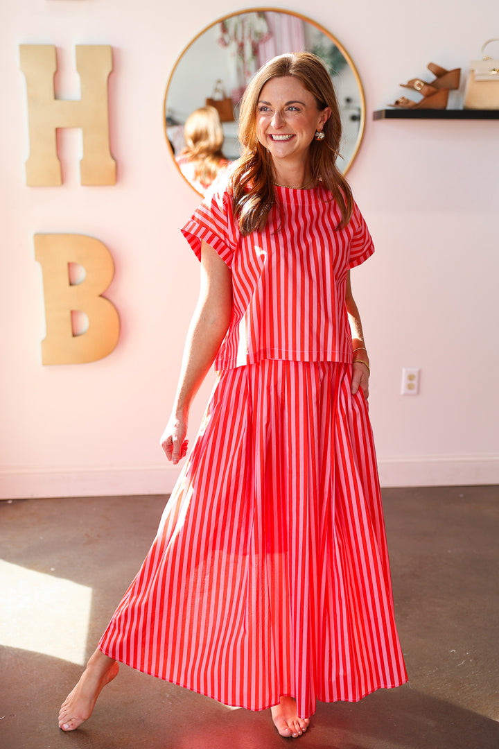 Striped Maxi Skirt - Pink Orange