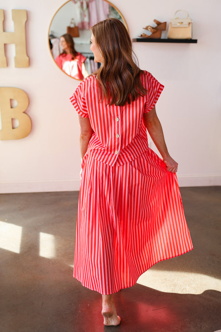Striped Maxi Skirt - Pink Orange