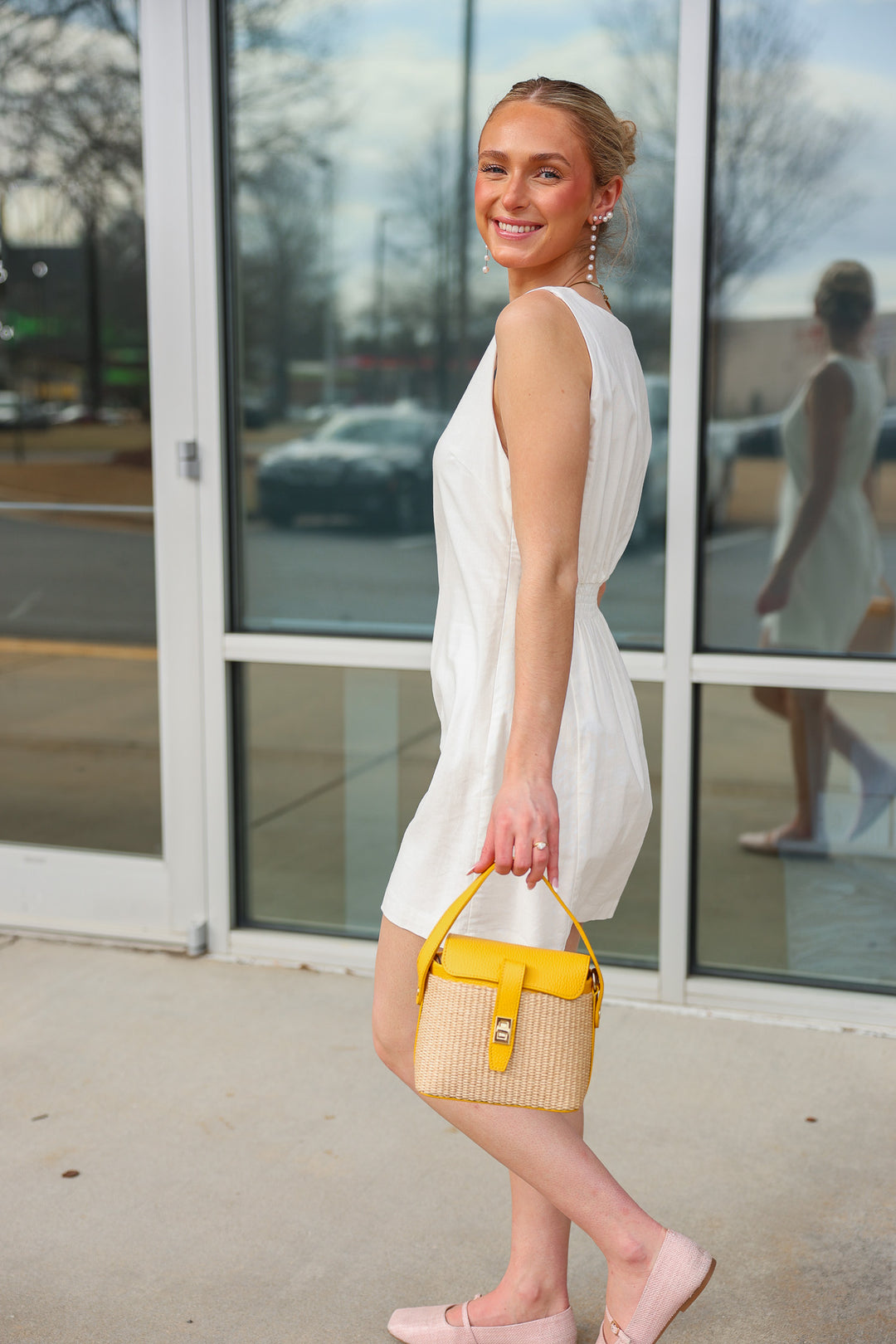Genuine Italian Leather + Rattan Bag - Yellow