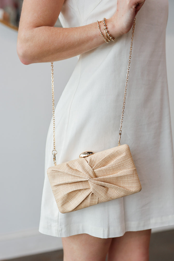 Straw Clutch With Chain Strap - Natural