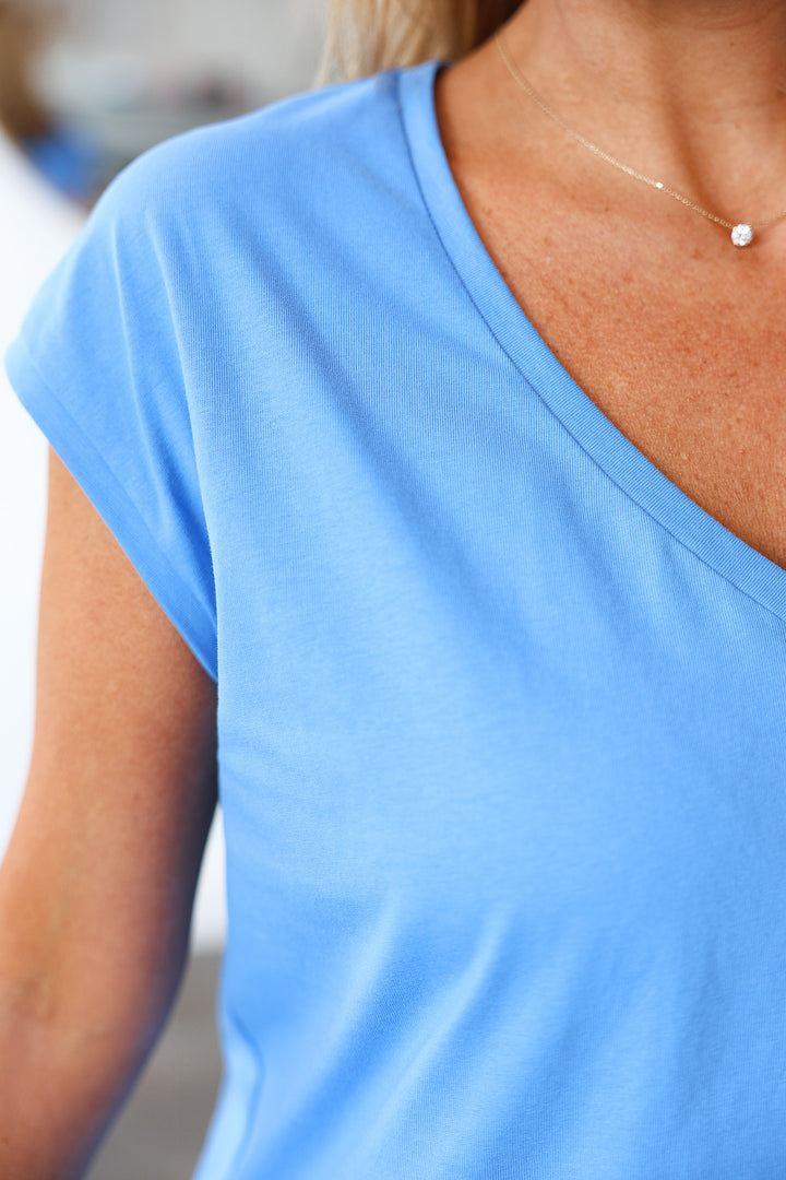 V Neck Top - Blue