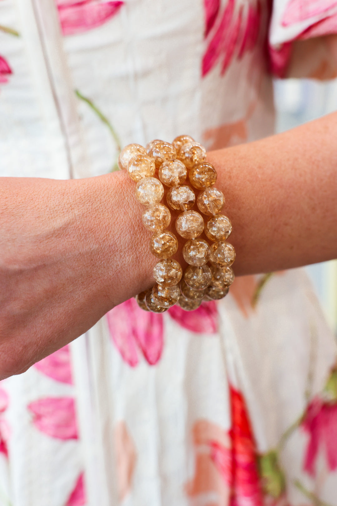 Large Beaded Stretch Bracelets - Tan