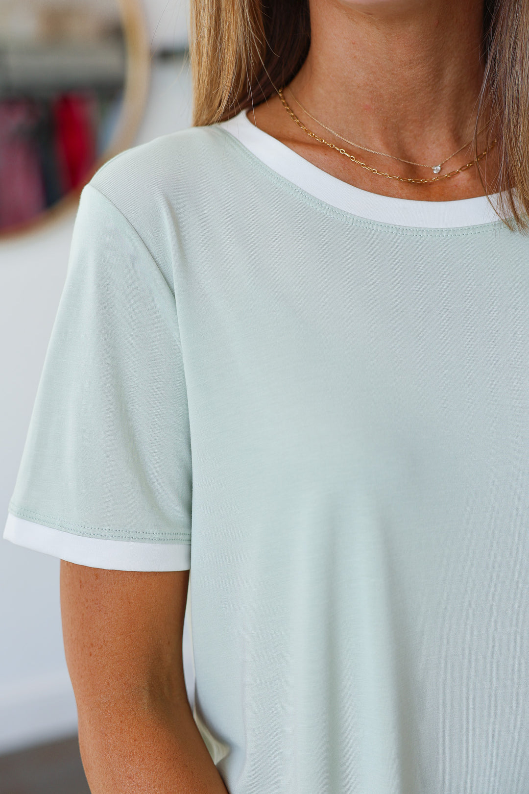 Varsity Trim Top - Sage Mint