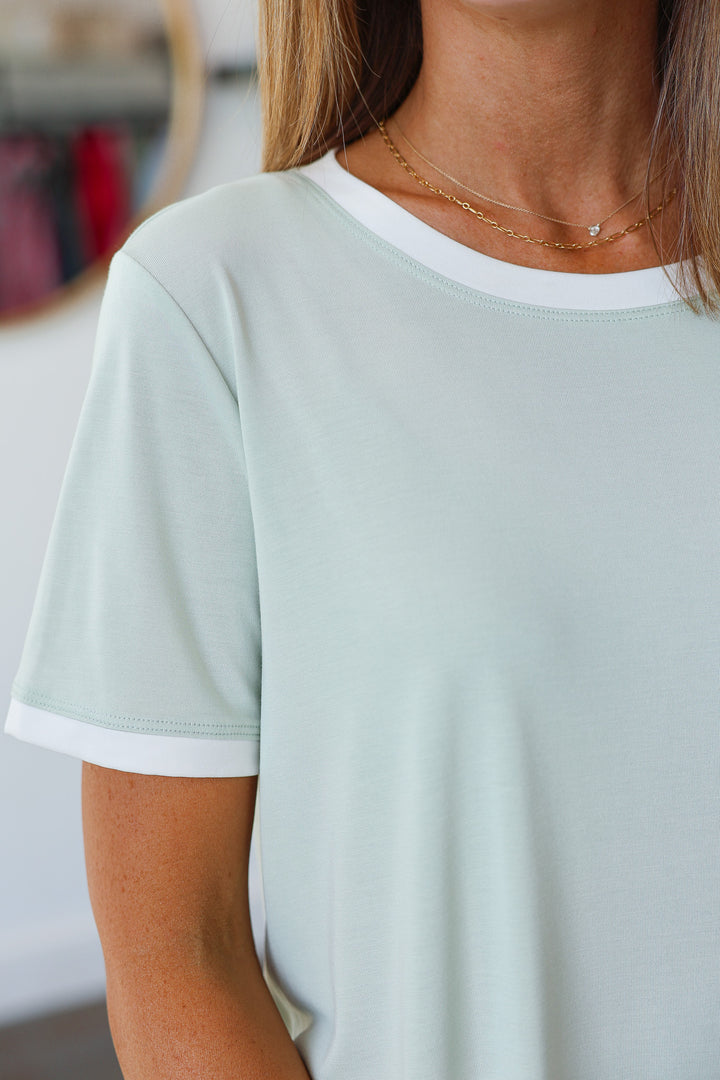 Varsity Trim Top - Sage Mint