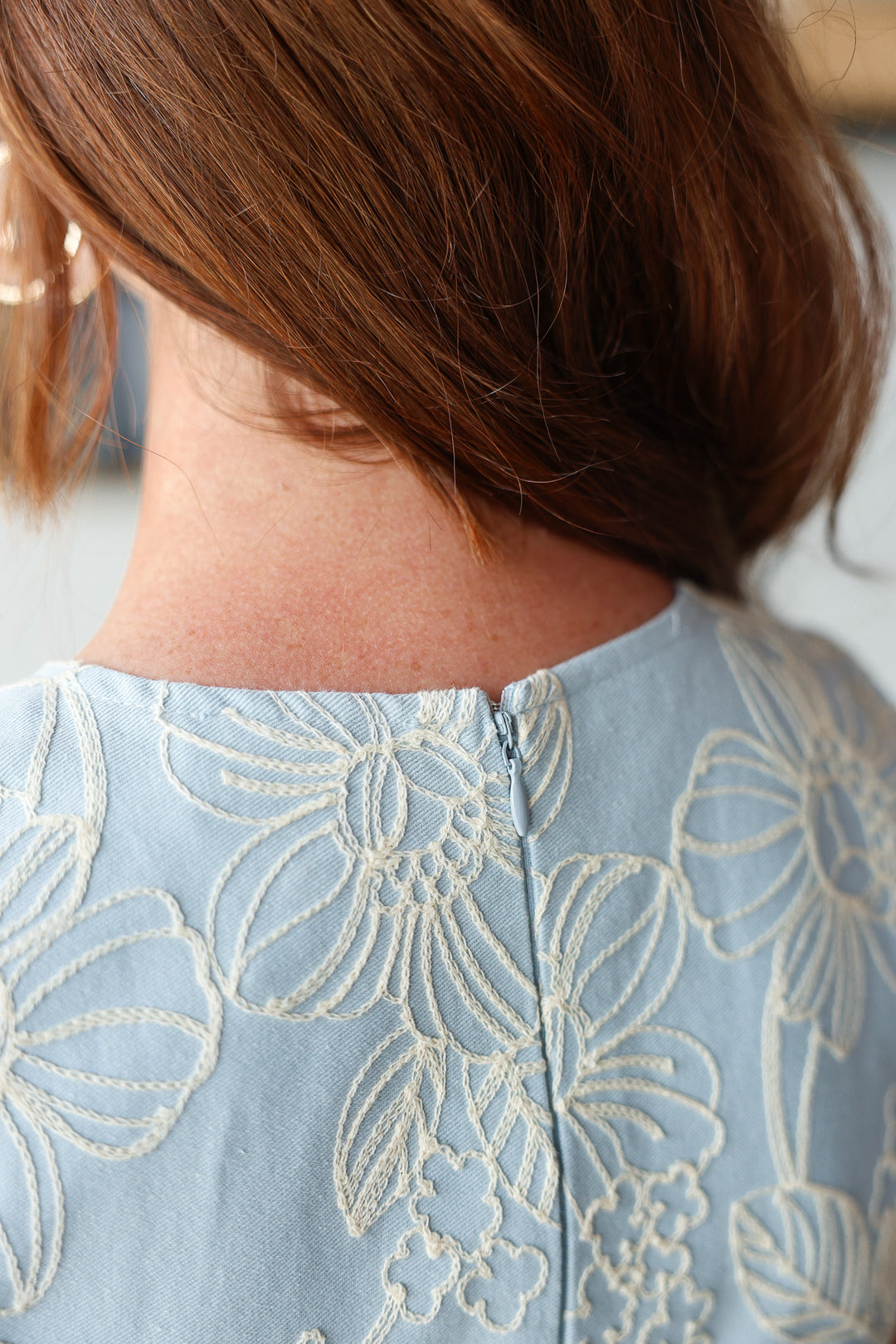 Fit & Flare Embroidered Dress - Light Blue