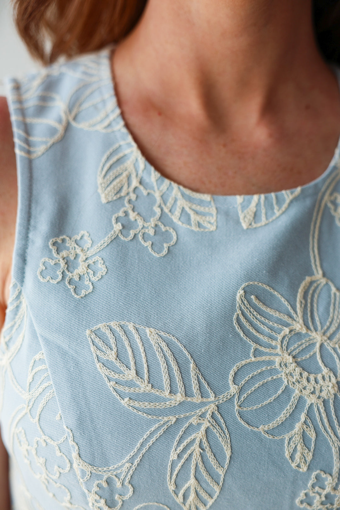 Fit & Flare Embroidered Dress - Light Blue