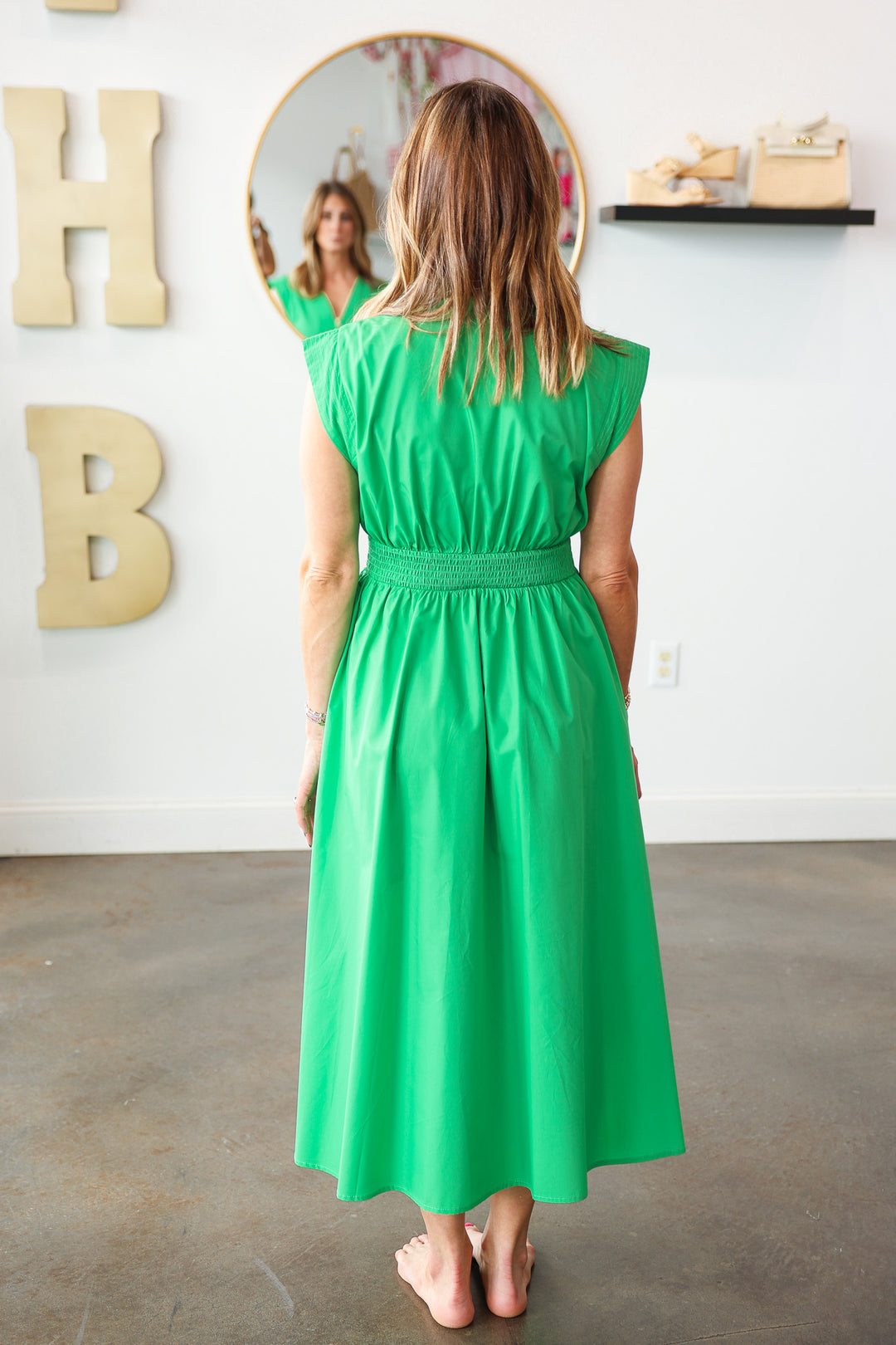 Front Zip Midi Dress - Green