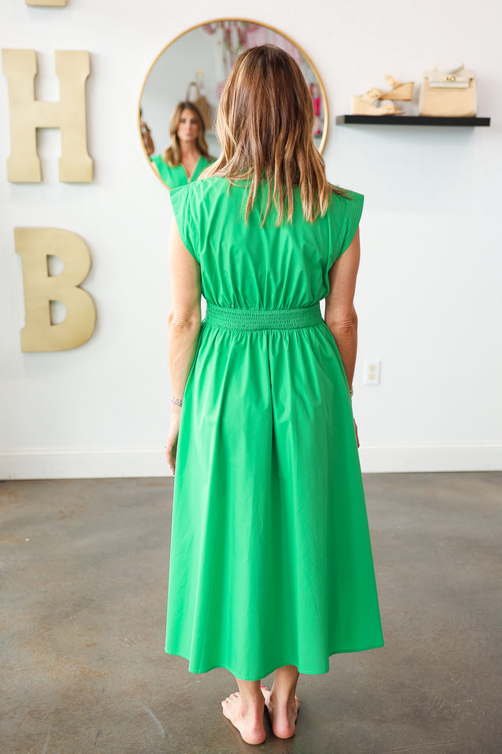 Front Zip Midi Dress - Green