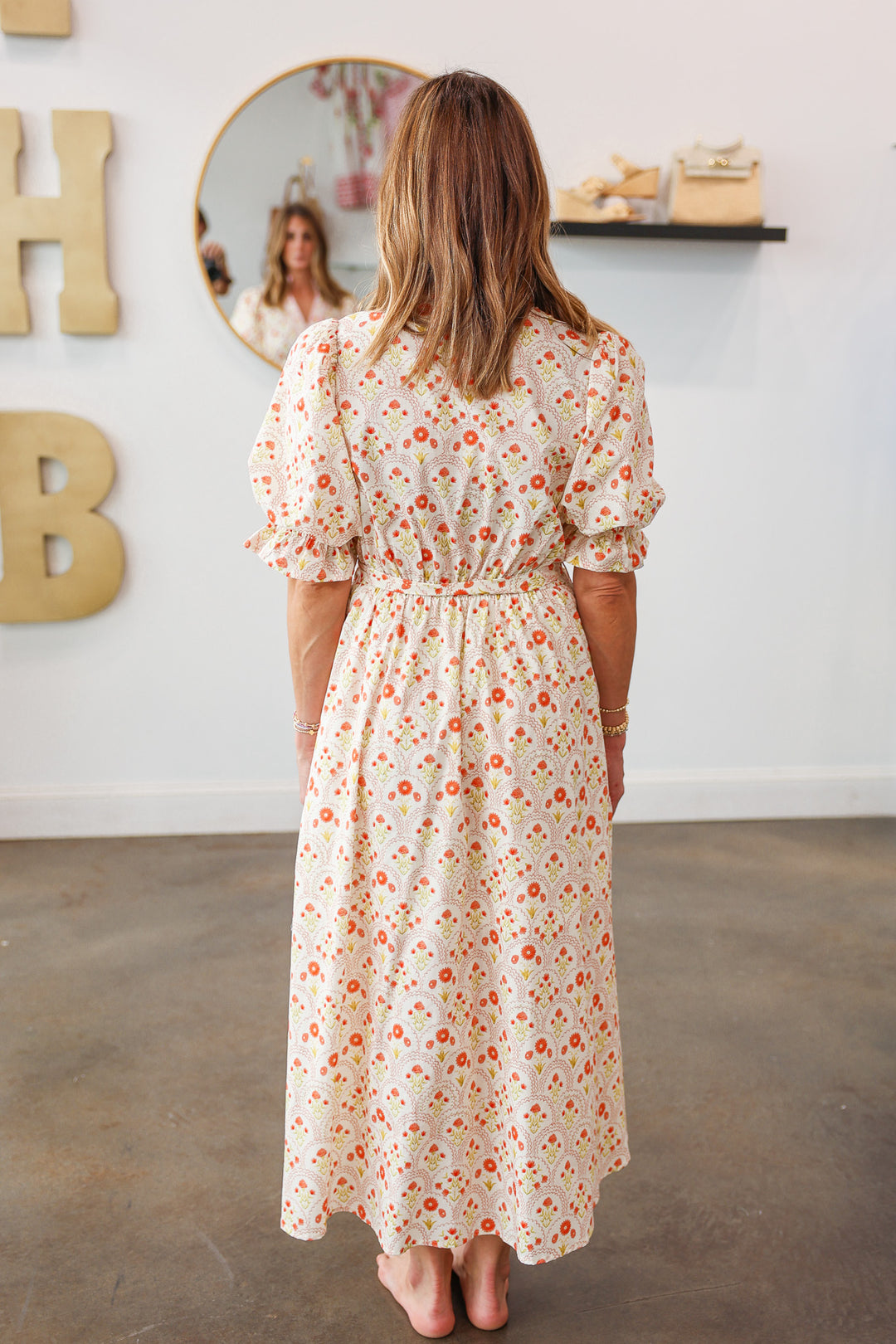 Tie Waist Mini Floral Maxi Dress - Peach