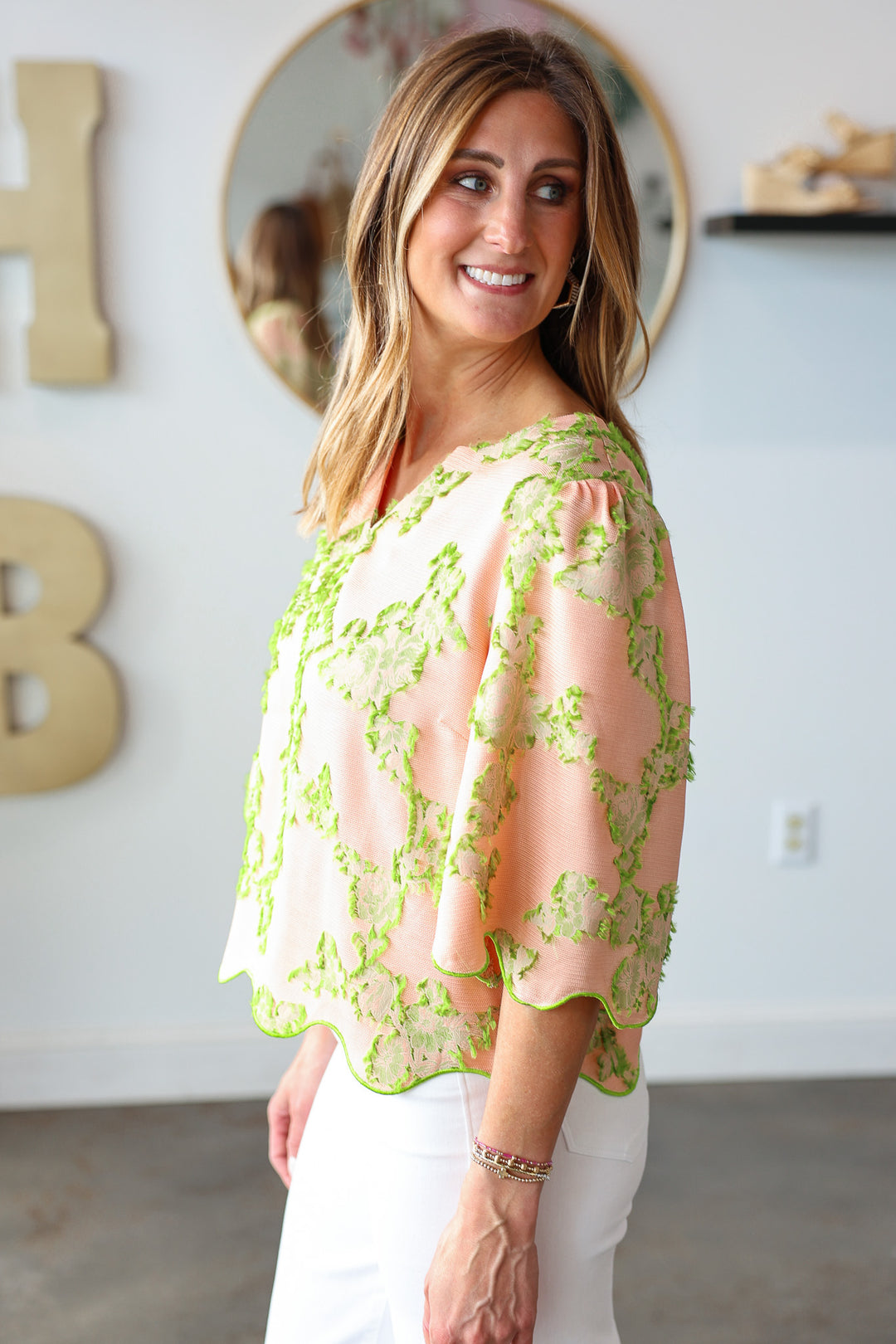 Textured Lace Top - Peach
